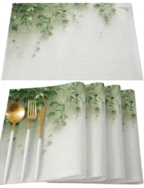 Minimalist Leaves Wall White Placemats Set of 4/6pcs Kitchen Coffee Accessories Coasters Home Dining Table Decor Linen Mats